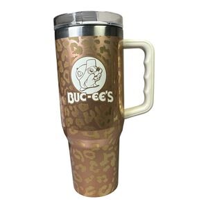 Bucees Yukon Outfitters Gold Leopard Print 40oz Insulated Tumbler Travel Mug Cup